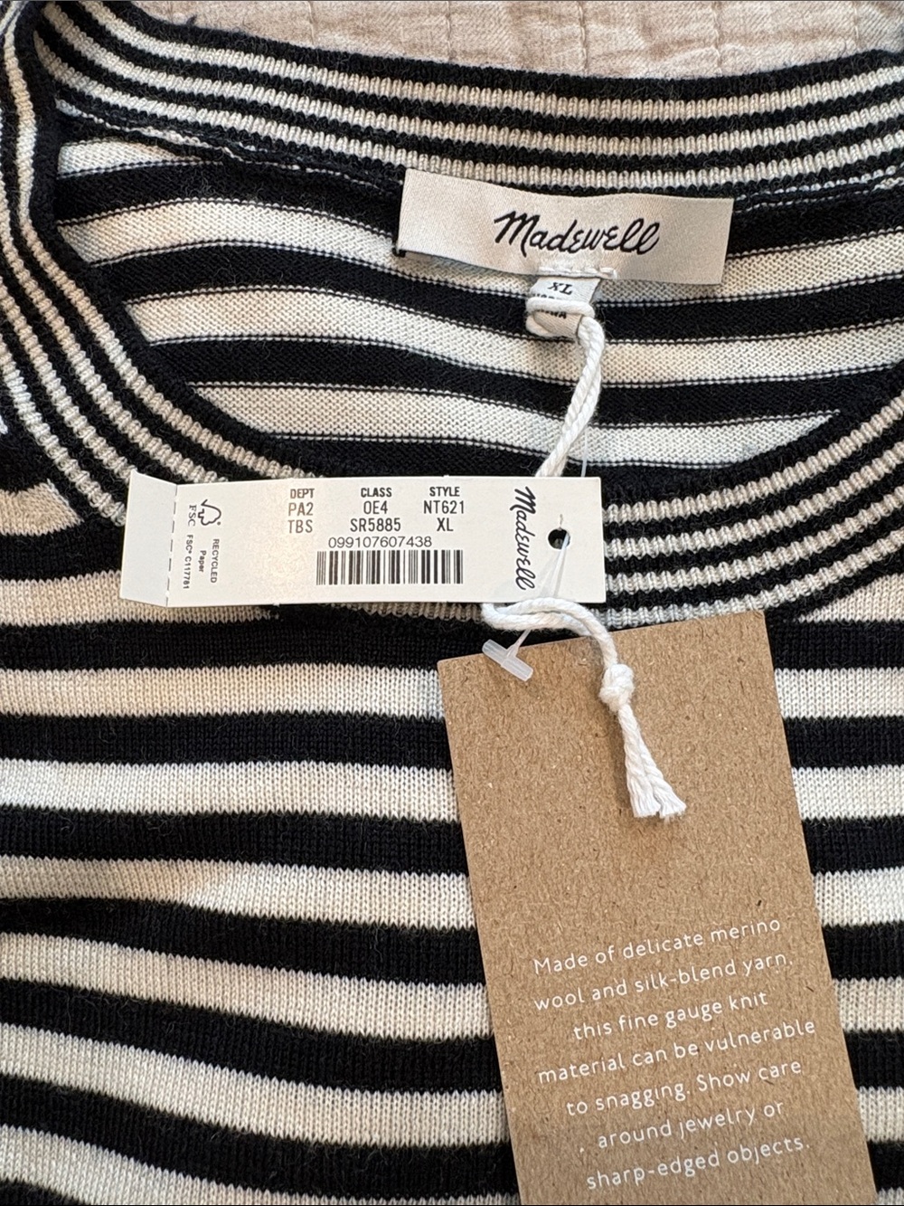 Madewell Merino Wool Black & White Striped Knit Sweater NWT - Picture 2 of 5